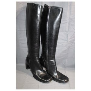 Gucci Black Leather Knee-High Square Toe Boot